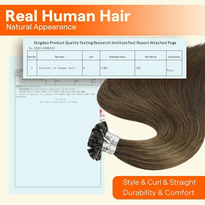 Full Shine U Tip Hair Extensions Real Human Hair 20 Inch Long Straight Hair Medium Brown Keratin Hair Extensions Human Hair 50 Grams Prebonded Extensions Remy Hair add Length