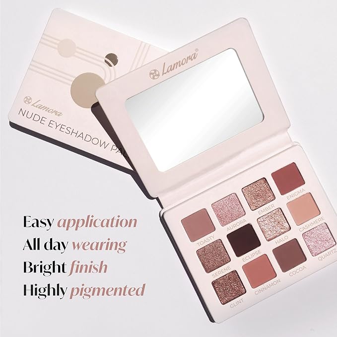 Lamora Nude Eyeshadow Palette - 12 Soft Pink Rose Shadows, Multi-Use Eye Makeup Palette with Matte & Shimmer Finishes, Ultra-Blendable Everyday Neutrals, Long-lasting Wear, Travel Makeup with Mirror