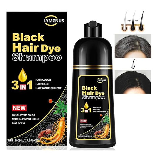 Herbal Black Hair Dye Shampoo 3 in 1 for Gray Hair, Instant Hair Color Shampoo for Women & Men, Black Hair Shampoo for 100% Grey Coverage 500ML
