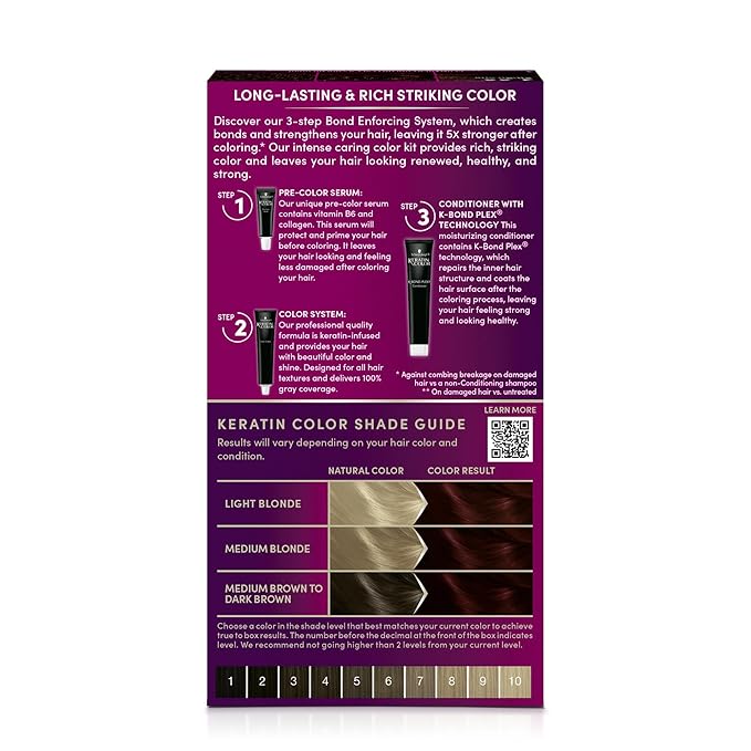 Schwarzkopf Keratin Permanent Hair Dye Cream, 4.8 Rich Bordeaux, Professional Quality Color for Up to 100% Gray Coverage, Bond Enforcing System
