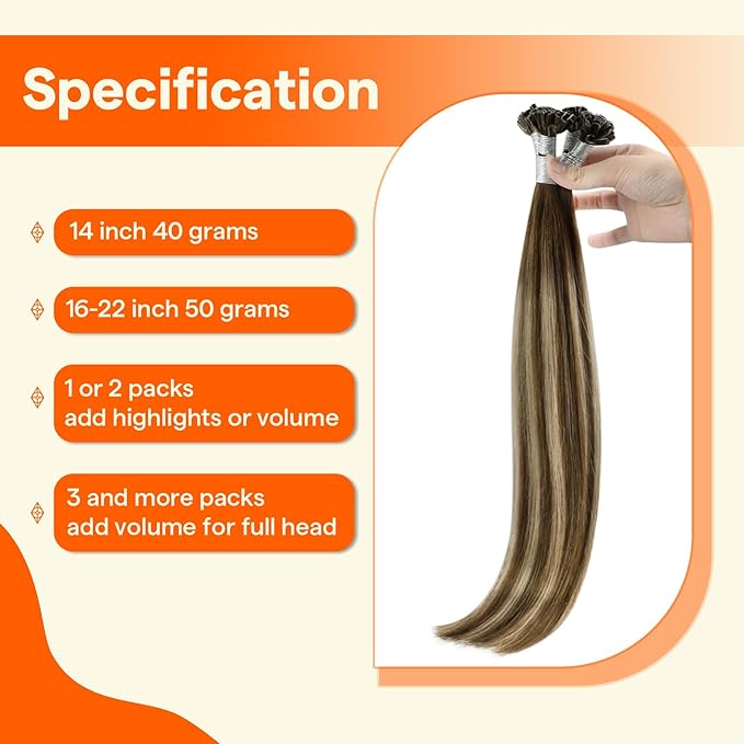 Full Shine U Tip Human Hair Extensions Color 4 Medium Brown Ombre 24 Blonde and 4 Keratin Tip Hair Extensions Real Human Hair 22 Inch Long Straight Remy Hair 50 Grams
