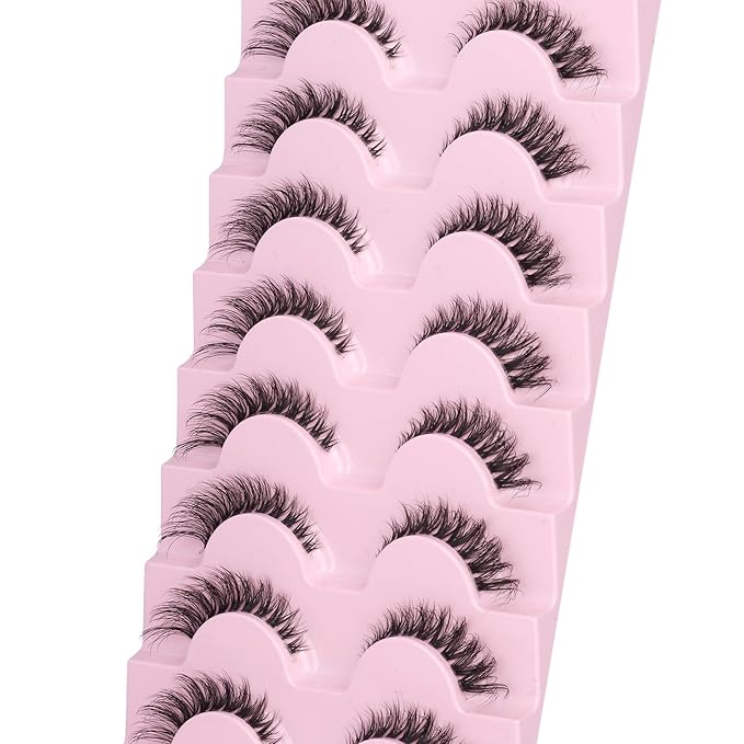 False Eyelashes Fox Eye 8 Pairs Pack 40D Natural Look Fluffy Wispy Cat Eye Lashes Soft Faux Mink Lashes Lightweight D-Curl Clear Band Eyealshes by GVEFETIEE
