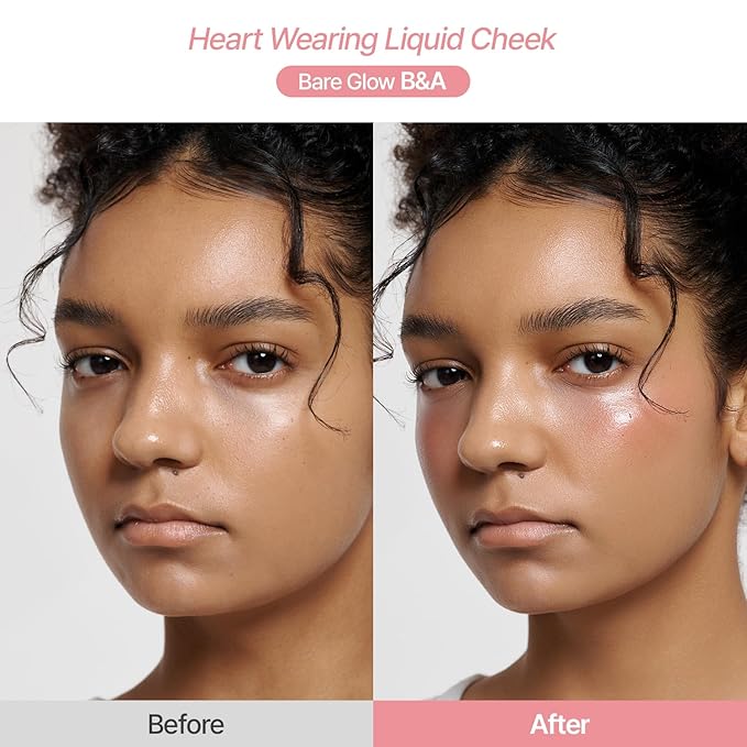 2aN Heart Wearing Liquid Cheek (0.15oz) – Dewy Liquid Blush with Soft Glow & Clear Layering | Hydrating Essence + Glossy Oil Blend | Buildable, Finger-Blend Texture | 8 Vibrant Shades (06 Bare Glow)