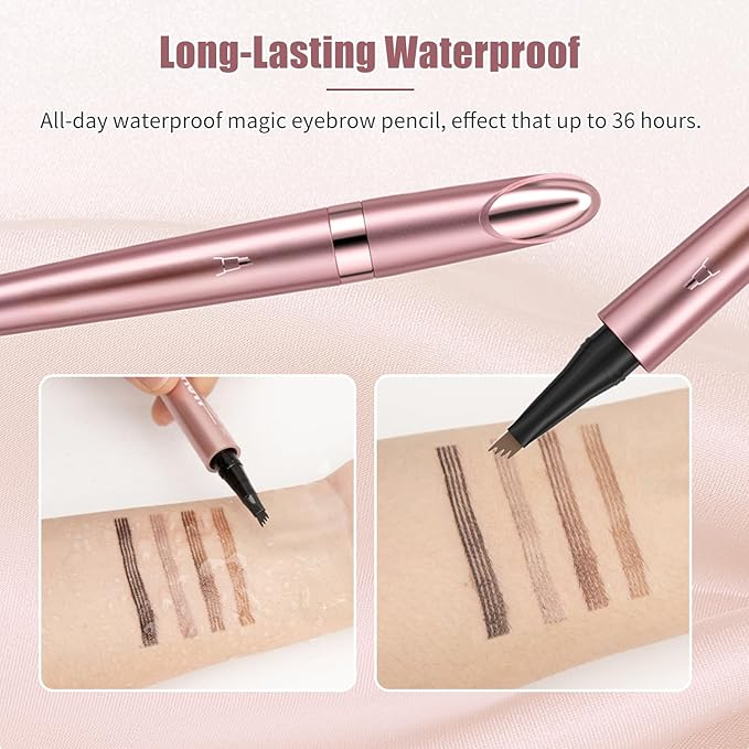 Eyebrow Pen, 2025 New 3D Waterproof Microblading Eyebrow Pencil, 4 Tip Eye Brow Pen, Natural Makeup Long-Lasting Fine Stroke Magic Eyebrow Pencil Stay on All Day (Light Brown)