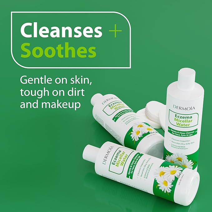 Eczema Micellar Water - Gentle Facial Cleanser and Makeup Remover for Sensitive & Eczema Prone Skin - Hydrating Micellar Cleansing Water with Soothing Colloidal Oatmeal & Cucumber (12 fl oz)