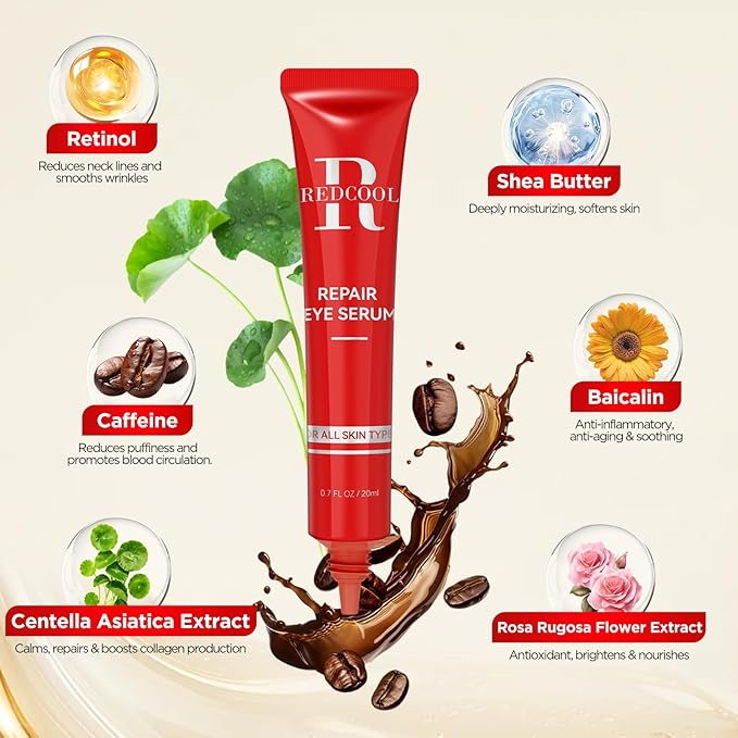 Caffeine & Retinol Under Eye Serum – Dermatologist-Tested, Fast Absorbing, Correction for Puffy Eye Bags Fine Lines Dark Circles Wrinkles While Providing Moisturizing Care 0.7 Oz