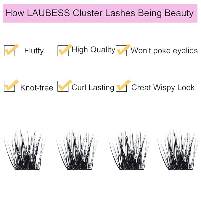 Lash Extension Kit LAUBESS Lash Clusters Kit Cluster Eyelash Extensions Kit Eyelash Clusters Lash Bond and Seal Waterproof Tweezers Brush Lash Glue Remover (Kit 03-D-Mix14-18)