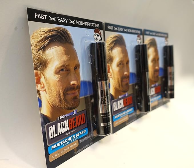 Blackbeard for Men Instant Beard Color – All Day Beard, Mustache, Eyebrow, and Sideburns Color – Temporary, Hypoallergenic Beard Dye Alternative – Up to 45 applications – Light/Medium Brown, 3 Pack