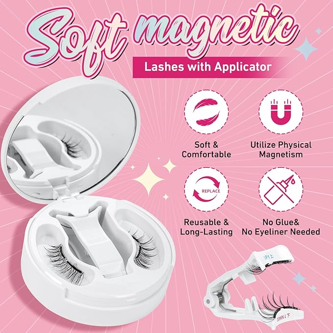 Magnetic Eyelashes Soft Magnetic Lashes With Applicator,3s Application 1s Removal No Glue Needed Long Lasting and Reusable Soft Magnet Lashes Waterproof Cruelty Easy To Wear (1Pair,Frisky)