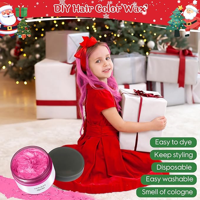 Temporary Hair Color Chalk for Kids, Pink Hair Dye, Hair Wax Color for girls age 4 5 6 7 8 9 10-12 Birthday Party Cosplay DIY Halloween Christmas