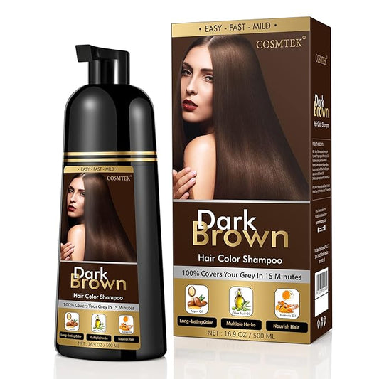 Dark Brown Hair Dye Shampoo Permanent for Men&Women,Instant Hair Color Shampoo for Gray Hair Coverage and Beard,3-In-1 Shampoo for Color Treated Hair,Lasts 30 Days/500ml/Ammonia-Free/Natural herbal Ingredients.