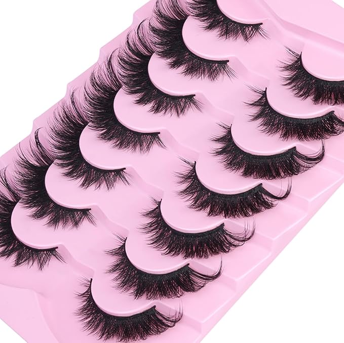 Fox Eye Lashes Wispy False Eyelashes 18mm Volume Faux Mink Lashes Soft Fake Lash Strips by Kiromiro, 7 Pairs