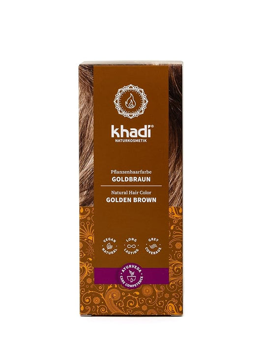 khadi GOLDEN BROWN Natural Hair Color - Hair Color for shimmering amber to velvety shiny golden brown - 100% herbal & natural - 3.5 oz