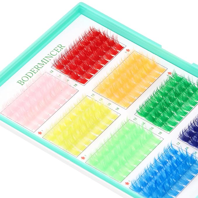 BODERMINCER D Curl False Eyelash Clusters, 8 Colors Collection, Individual Lash Extensions, 12-18mm Length For Beginner (A# 8 Colors-12-18mm D Curl)