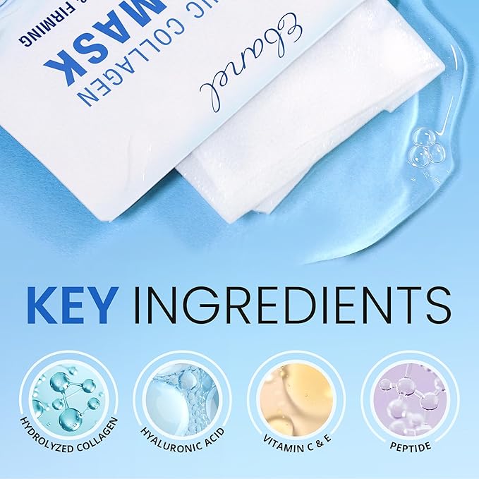 Ebanel 40 Pack Collagen Face Mask with Hyaluronic Acid, Vitamin C, Peptide, Aloe, Instant Brightening Hydrating Face Masks Skincare Korean Sheet Mask, Skin Firming, Lifting Anti Aging Facial Masks