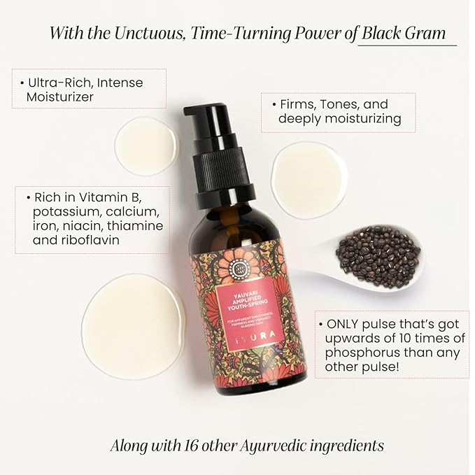 iYURA Yauvari Amplified Youth Spring—Face & Neck Moisturizer for Dry to Very Dry/Mature Skin | Firms the Look of Cheeks, Jowls & Neck | Pro-Aging, Natural Face Oil with Black Gram | 1.69 fl oz (50 ml)