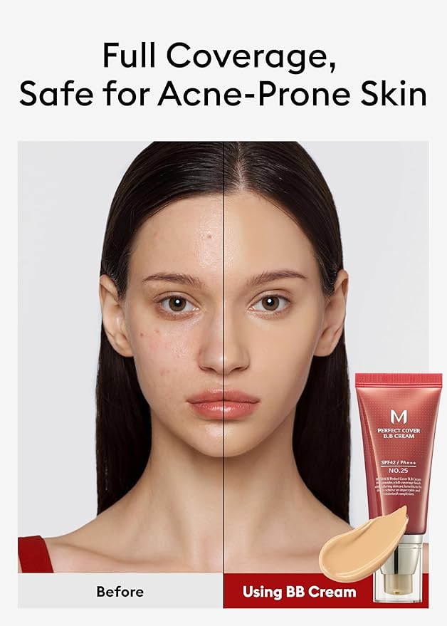 MISSHA M Perfect Cover BB Cream No.25 Warm beige for Light/Medium with Neutral Skin Tone SPF 42 PA +++ 1.69 Fl Oz - Tinted Moisturizer for face with SPF