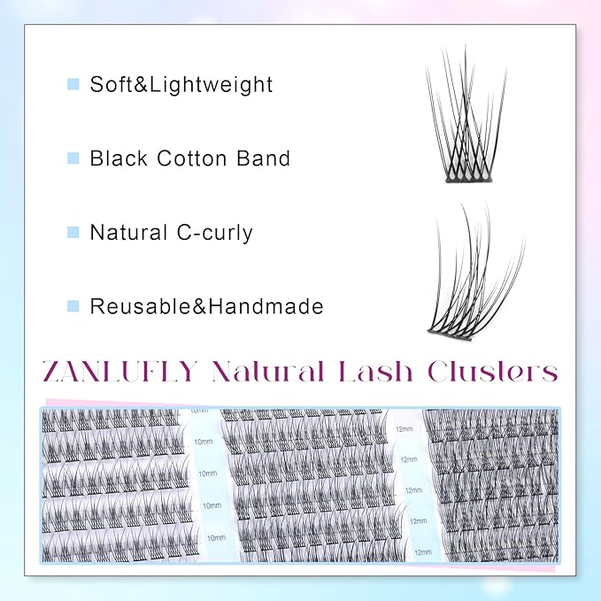 Lash Clusters Wispy Eyelash Clusters C-Curly Individual Lashes zanlufly Natural 300Pcs Cluster Lashes Eyelash Extension 10 12 14MM DIY Lash Extension