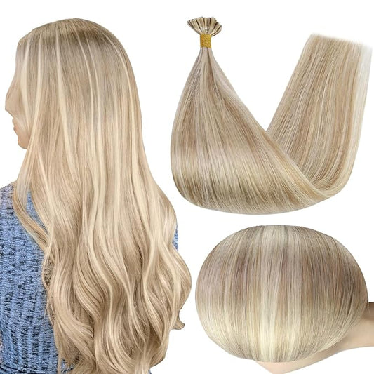 Full Shine Utip Human Hair Extensions 22 Inch 50 Grams Dark Blonde Highlighted Medium Blonde Keratin Tip Hair Extensions Human Hair Long Straight Extensions add Length