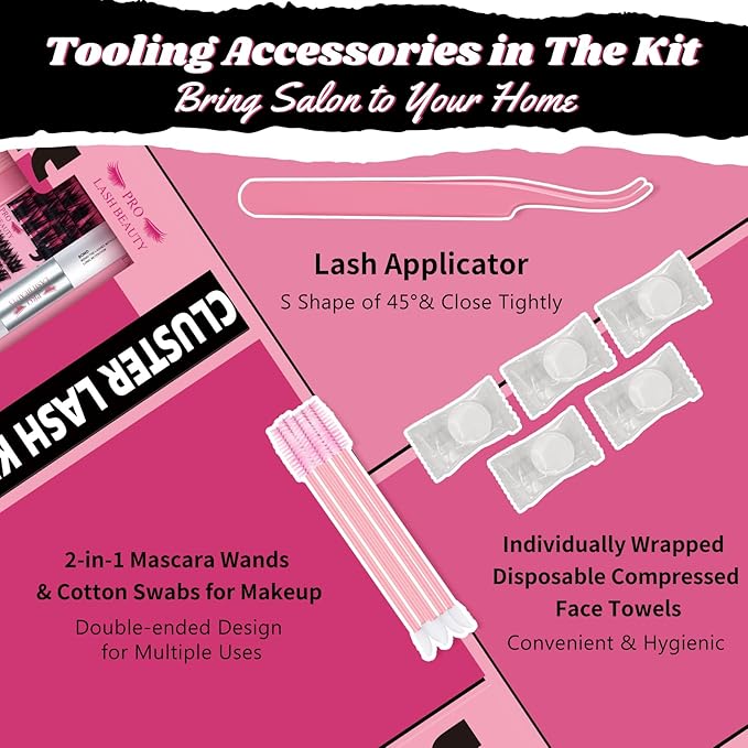 DIY Lash Extension Kit Cluster Lashes Kit with 208 Pcs Lash Clusters Lash Bond Remover Eyelash Applicator Beginner DIY Lashes Kit Easy to Use(DIY Lash Kit,4 Styles Mix-B)