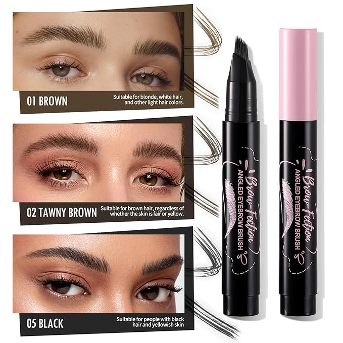 Liquid Microblading Eyebrow Pencils for Women–Waterproof, Quick-Drying, Eye Brow Pen with Angled Brush, Brow-Fection Natural Hair-Like Strokes, with Eyebrow Brush for Blending 05 Black