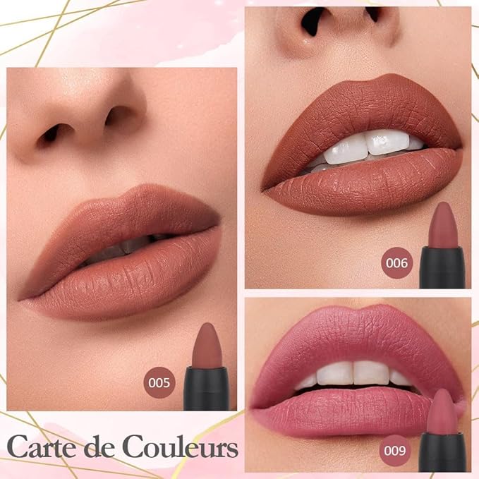 Generic Deep Dark Red Matte Lipstick and Lip Crayon Liner Pencil Pen Set for Women Lip Stain Long Lasting Waterproof labiales (3, 05&06&09)