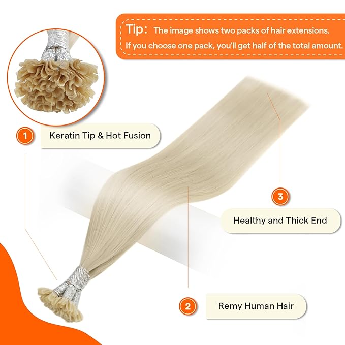 Full Shine Utip Human Hair Extensions 18 Inch Keratin Bond Hair Extensions Real Human Hair Color 60 Platinum Blonde Fusion U Tip Extensions 50 Grams add Volume
