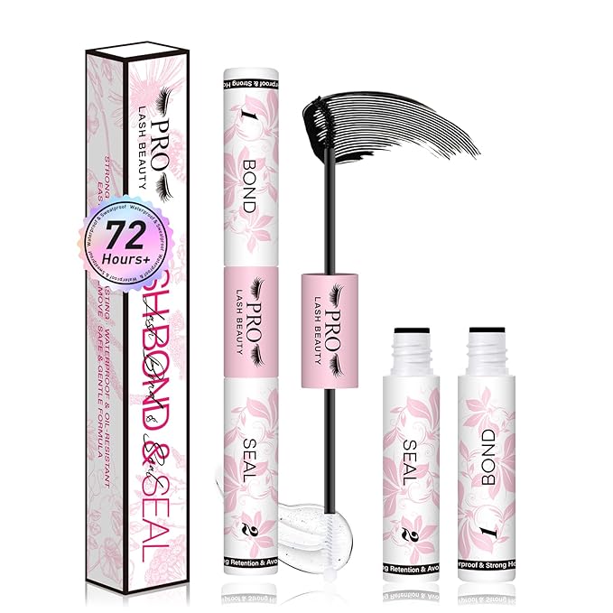 PROLASHBEAUTY Lash Cluster Glue Upgraded 2 in 1 Black Lash Bond and Seal Lash Glue for Eyelash Clusters Waterproof Strong Hold Eyelash Glue Long-Lasting 72H+ (10ml, Black Bond & Clear Seal)