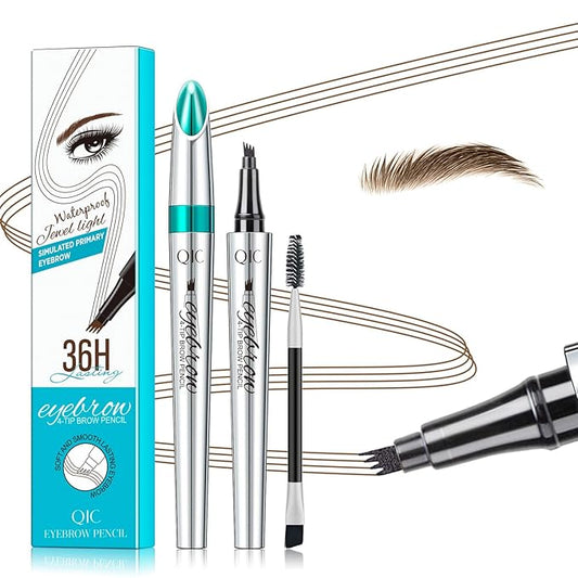 Microblading Eyebrow Pen,QIC Eyebrow 4 Tip Brow Pencil,Long-Lasting Natural Eyebrow Hair,Waterproof Magic Eyebrow Pencil Eyebrow Brush(Light Brown)
