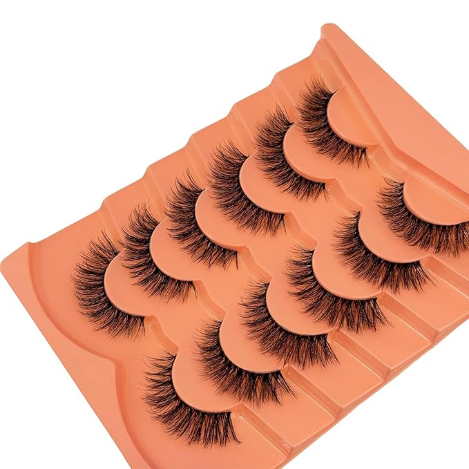 False Eyelashes Natural Look Wispy Fake Lashes Yasnai 8-14mm Short Cat Eye Lashes Volume Lashes Strips Lashes Natural Eyelashes Clear Band 6 Pairs Pack