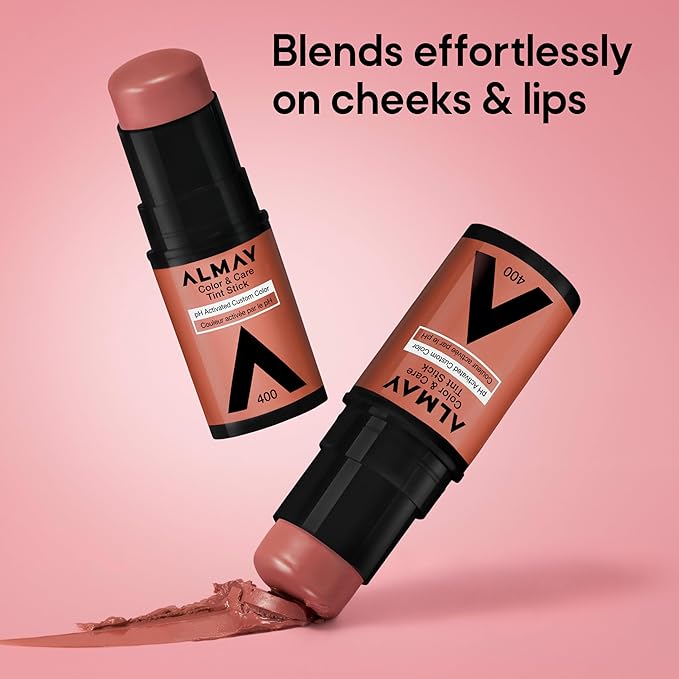 Almay Lip and Cheek Tint, Color & Care Tint Stick, Multi-Use Moisturizing Blush and Lip Color, Dewy Finish, Stocking Stuffer, 300 Rose Flush, 0.25 oz