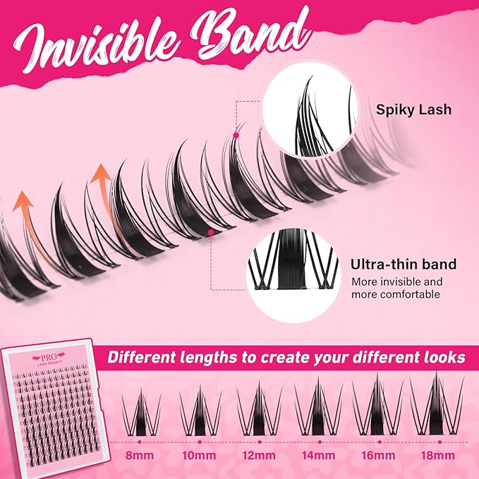 PROLASHBEAUTY Fairy Lash Clusters Kit Manga Spiky Eyelash Clusters Ultra Thin Band Natural Look Lashes Kit with Lash Bond and Seal Remover (Fairy, 8-18mix)