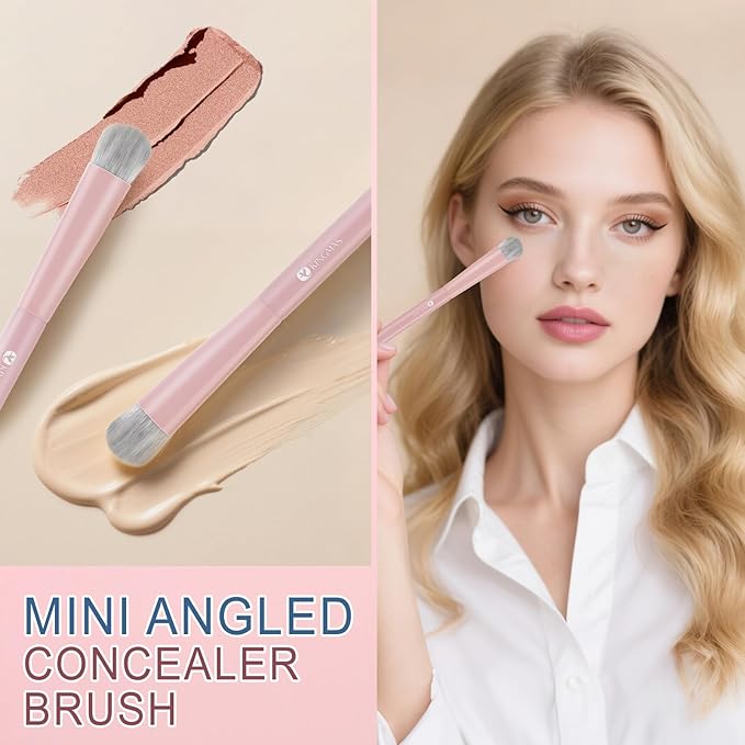 KINGMAS Foundation Makeup Brushes, Angled Kabuki Concealer Brush Under Eye Nose Contour Brush for Liquid Cream Powder Blending Buffing (Pink)