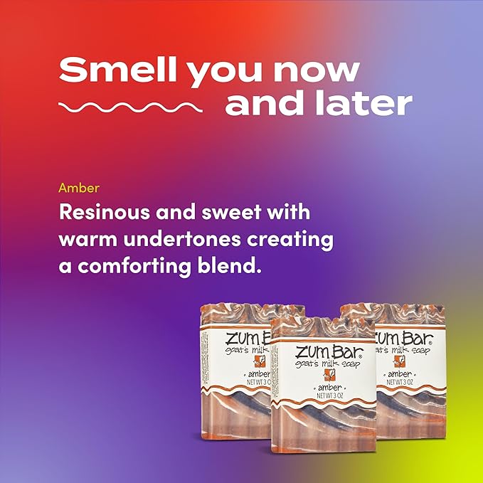 Zum Indigo Wild Goat's Milk Soap Bar - Bar Soap for Hands & Body Made with Essential Oils - 3 oz - Amber (3 Pack)