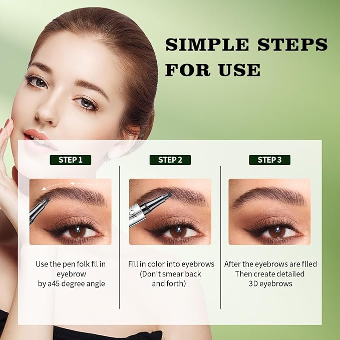 Microblading Eyebrow Pen,QIC Eyebrow 4 Tip Brow Pencil,Long-Lasting Natural Eyebrow Hair,Waterproof Magic Eyebrow Pencil Eyebrow Brush(Light Brown)