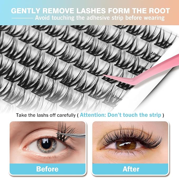 156 PCS Self-Adhesive Lash Clusters – No Glue Needed, Sticky Strip Individual Lashes for DIY Lash Extensions, Natural Look, Super Hold