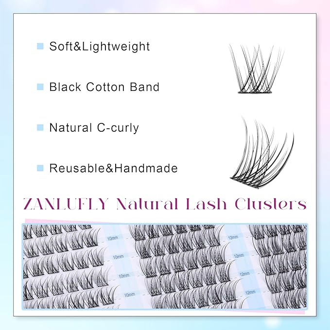 Lash Clusters Natural Eyelash Clusters C-curly Lashes DIY Cluster Eyelash Extensions 10-14MM Individual Lashes 180PCS Lash Extension by zanlufly