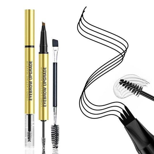 2-in-1 Eyebrow Pen and Eye Brow Clear Gel, 4 Tip Microblading Eyebrow Pencil for Women Hair-Like Strokes & Feathered Brows, Waterproof Long Lasting Lift Shaping, Smudge Proof Brow Pencil, Black