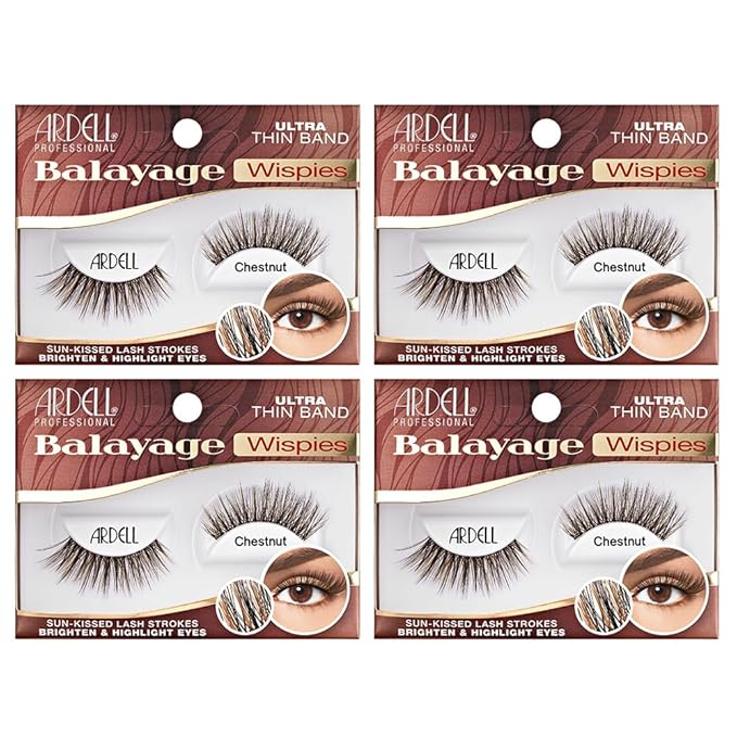 Ardell Balayage Wispies False Eyelashes - Chestnut, Ultra Thin Band, Natural Wispy Lashes, 4 Pack
