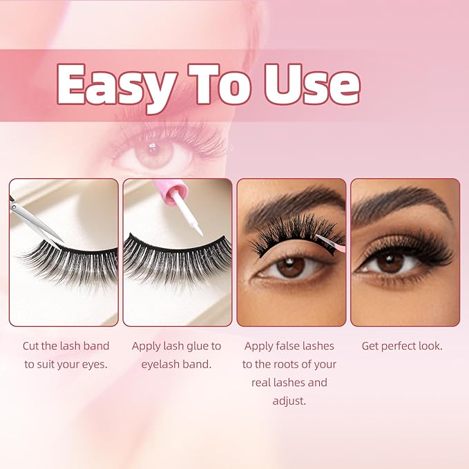 GEMERRY Fluffy False Eyelashes Kit with Strip Lash Glue, Mink Wispy 10 Pairs Fake Eyelashes, Soft & Comfortable Synthetic Fibers, Vegan
