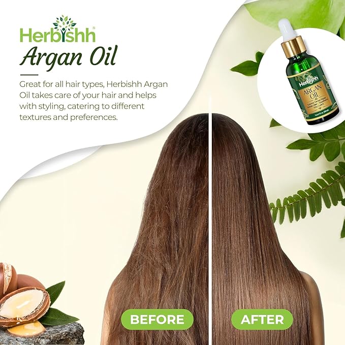 Herbishh Black Hair Color Shampoo - 3-In-1 Magic Dye for Gray Hair 500 Ml + Argan Oil for Dull, Dry Damaged Hair 30ML