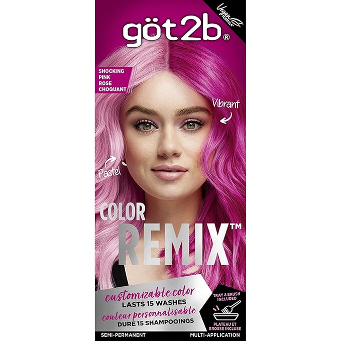 got2b Color Remix Semi-Permanent Hair Color, Shocking Pink 093, Customizable Temporary Hair Dye to Create A Vibrant or Pastel Shade, Easy At-Home Application, Lasts Up to 15 Washes
