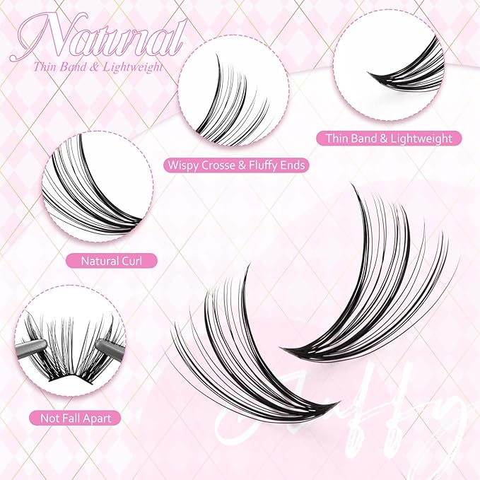 FADLASH DIY Lash Extension Kit Individual Lashes Cluster D Curl Eyelash Extension Kit with Lash Bond and Seal and Lash Applicator Tool for Self Application at Home (30D-0.07D-8-16MIX KIT)