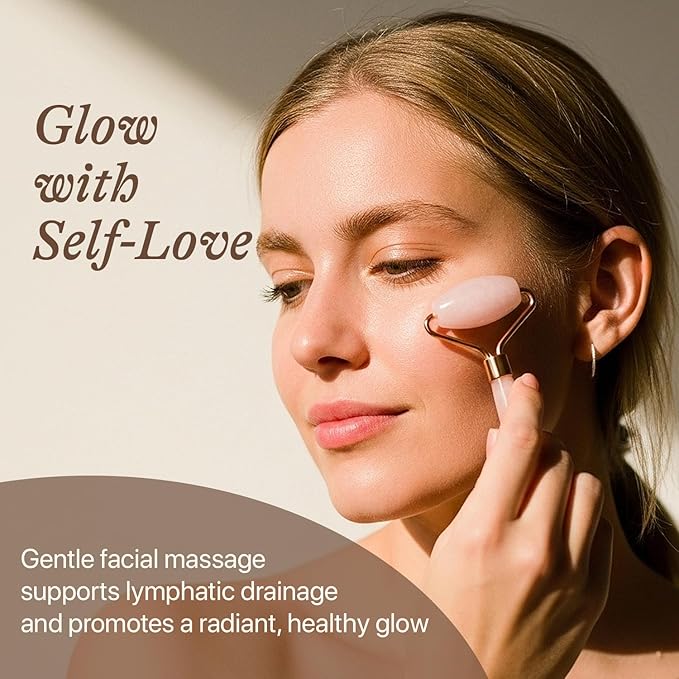 Rose Quartz Face Roller - Relaxation Gifts for Women, Stocking Stuffers for Teenage Girls & Her, Massager Skin Care Tools for Fine Lines and Wrinkles, Beauty Gift Ideas, Self Care Facial Tool