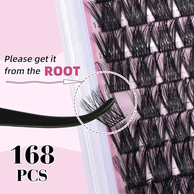 Lash Clusters for DIY Lash Extension at Home, Wispy Natural Individual Clusters Lashes False Eyelashes 168 Count 0.07D 8-18MM Mix D Curl Eye Lash Extensions (U04 Lash 8-18MM)