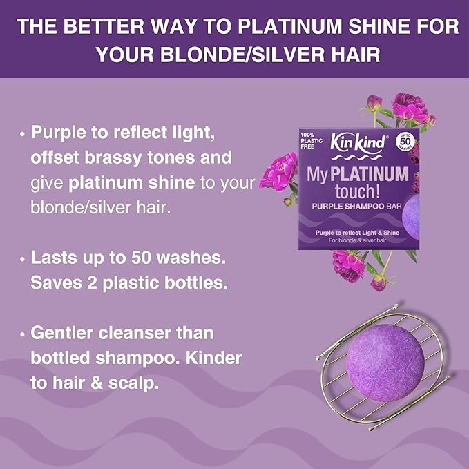 KinKind Toning Purple Shampoo Bar - My PLATINUM Touch! Solid Bar for Blonde, Silver & White Hair | Travel Shampoo Bars for Hair | Up to 50 Washes - Vegan