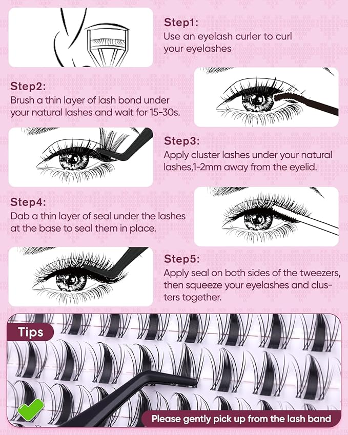 OKAYLOVE Natural Lash Clusters, Flora Luxe 8-18mm DIY Wispy Cluster Eyelash Extensions Kit, 132pcs CC Curl Black Cotton Band Individual Lashes with Lashes Bond and Seal, Remover, Lash Tweezers