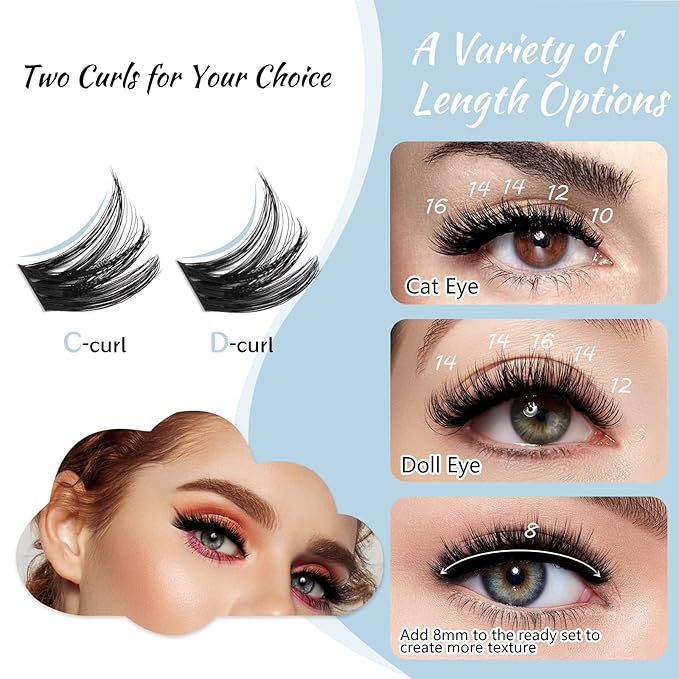 Lash Clusters 84 Pcs Cluster Lashes Eyelash Clusters DIY Cluster Eyelash Extensions Individual Lashes that Look Like Eyelash Extensions Natural Look Thin Band & Soft (Cirrus,D-12)