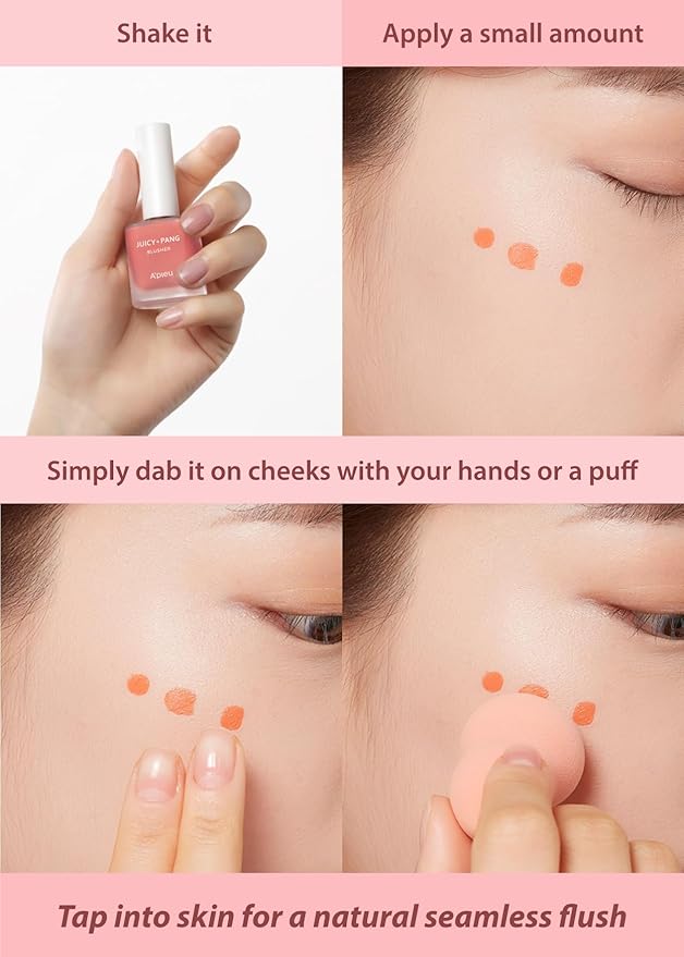 A'PIEU Juicy-Pang Water Blusher [PK01] – Fruity Liquid Blush for Cheeks, Buildable & Blendable Color, Hydrating Dewy Finish with Fruit Extract Blend & Rose Flower Water, 0.31 fl oz