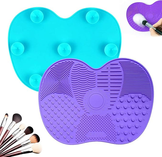 2 PCS Silicone Makeup Brush Cleaner Mat, 7 Textures Make Up Brush Cleaning Mat, Cosmetic Cleaning Pads, Portable Washing Tool with Suction Cup, Easy to Clean, Ideal for Travel and Home Use